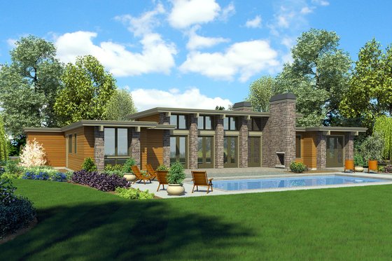 Exterior - Rear Elevation for Ranch House Plan #48-933 - 3 bed, 2.5 bath