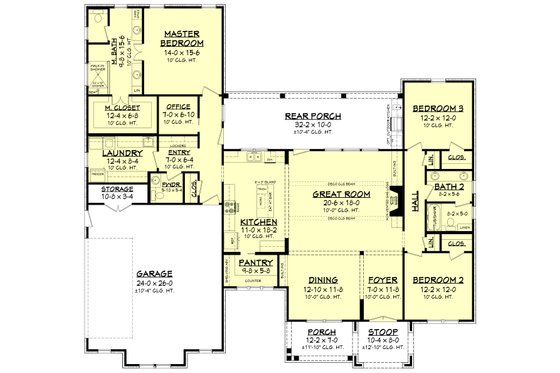 Floor Plan - Main Floor for Ranch House Plan #430-211 - 3 bed, 2.5 bath