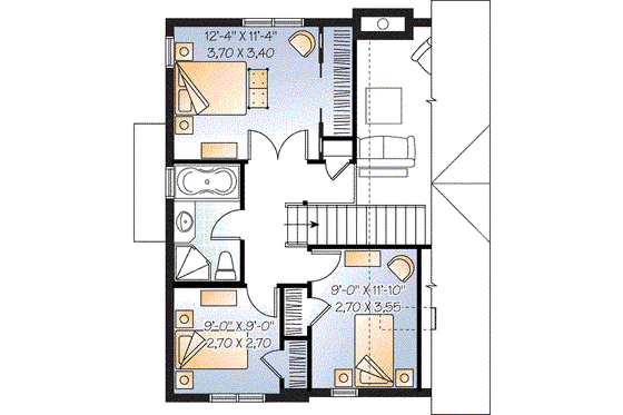Floor Plan - Upper Floor for Colonial House Plan #23-662 - 3 bed, 1.5 bath