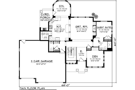 Floor Plan - Main Floor for Traditional House Plan #70-1088 - 5 bed, 3.5 bath