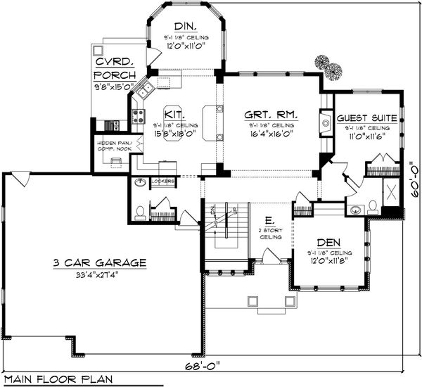 Home Plan - Traditional Floor Plan - Main Floor Plan #70-1088