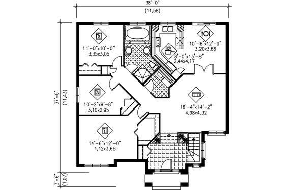 Floor Plan - Main Floor for European House Plan #25-178 - 3 bed, 1 bath
