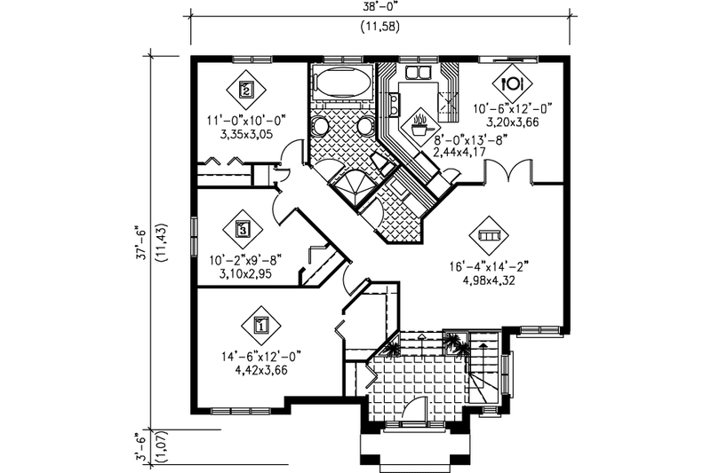 Dream House Plan - Floor Plan - Main Floor for European House Plan #25-178 - 3 bed, 1 bath