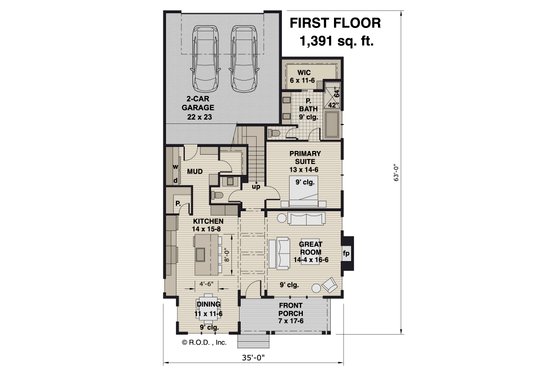 Floor Plan - Main Floor for Traditional House Plan #51-1257 - 3 bed, 3.5 bath