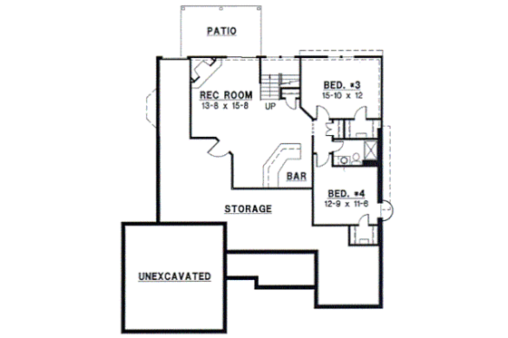 Floor Plan - Lower Floor for European House Plan #67-351 - 4 bed, 3 bath