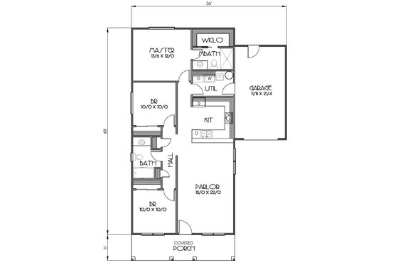 Floor Plan - Main Floor for Cottage House Plan #423-57 - 3 bed, 2 bath