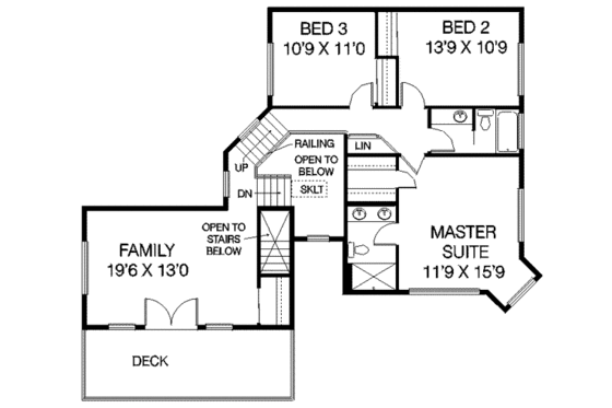 Floor Plan - Upper Floor for Bungalow House Plan #60-320 - 3 bed, 2.5 bath