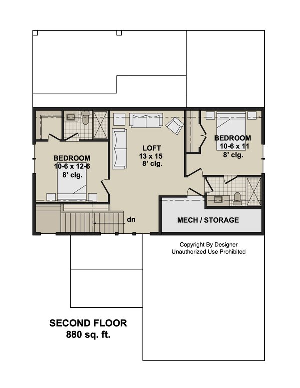 Floor Plan - Upper Floor for Farmhouse House Plan #51-1523 - 3 bed, 3.5 bath