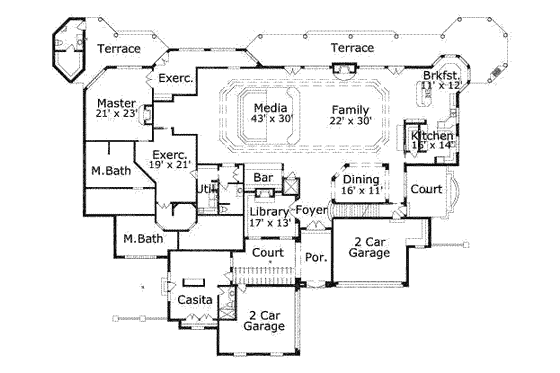 Floor Plan - Main Floor for Mediterranean House Plan #411-114 - 2 bed, 3.5 bath