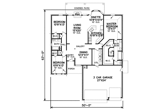 Floor Plan - Main Floor for Traditional House Plan #65-492 - 3 bed, 2 bath