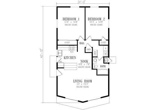 Floor Plan - Main Floor for Mediterranean House Plan #1-143 - 2 bed, 1 bath