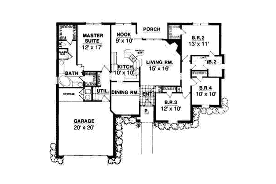 Floor Plan - Main Floor for Traditional House Plan #40-208 - 4 bed, 2 bath