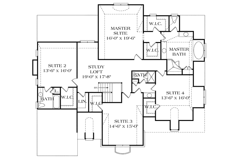 House Blueprint - Floor Plan - Upper Floor for Country House Plan #453-423 - 5 bed, 4.5 bath