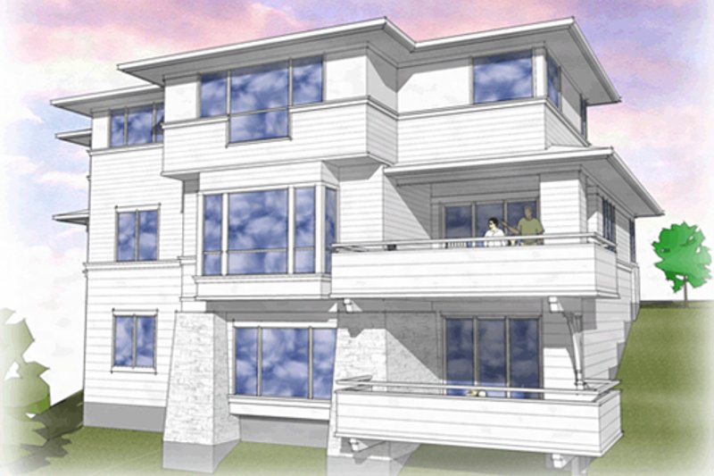 Architectural House Design - Exterior - Rear Elevation for Prairie House Plan #48-464 - 5 bed, 4 bath