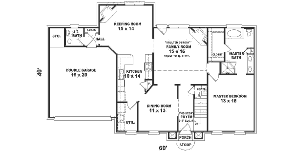 Floor Plan - Main Floor for Southern House Plan #81-204 - 4 bed, 3.5 bath