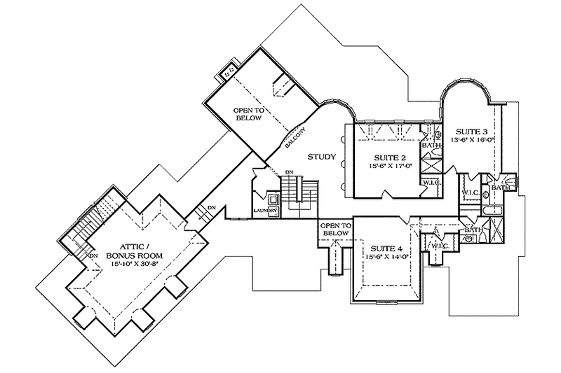 Dream House Plan - Floor Plan - Upper Floor for Country House Plan #453-466 - 5 bed, 6 bath