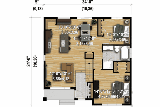 Floor Plan - Main Floor for Contemporary House Plan #25-4919 - 2 bed, 1 bath