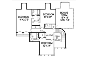 Floor Plan - Upper Floor for Traditional House Plan #65-215 - 4 bed, 3.5 bath