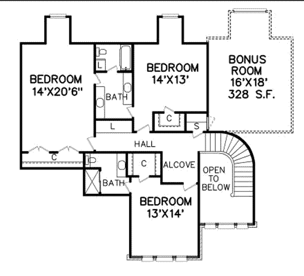 Traditional Floor Plan - Upper Floor Plan #65-215