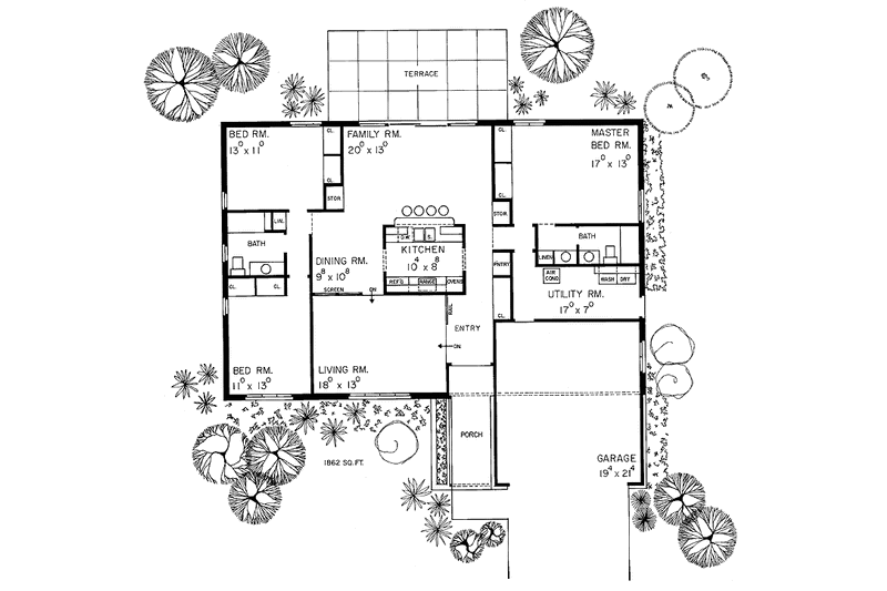 Dream House Plan - Floor Plan - Main Floor for Ranch House Plan #72-617 - 3 bed, 2 bath