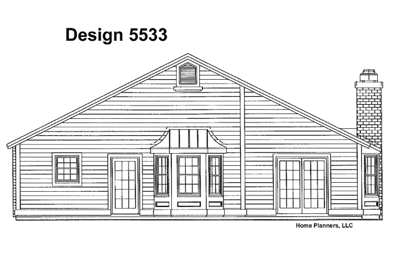 House Blueprint - Exterior - Rear Elevation for Ranch House Plan #72-1099 - 3 bed, 2 bath