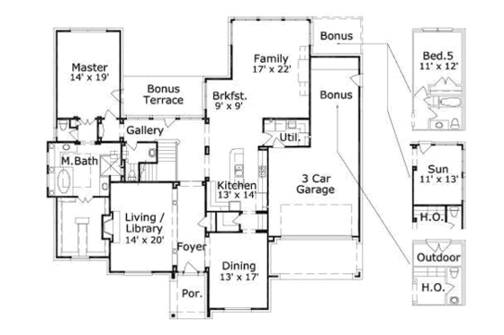 Floor Plan - Main Floor for European House Plan #411-202 - 4 bed, 3 bath