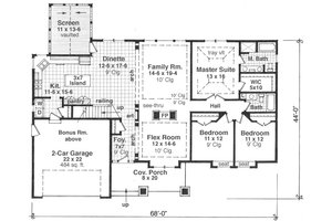 Floor Plan - Main Floor for Craftsman House Plan #51-512 - 3 bed, 2 bath