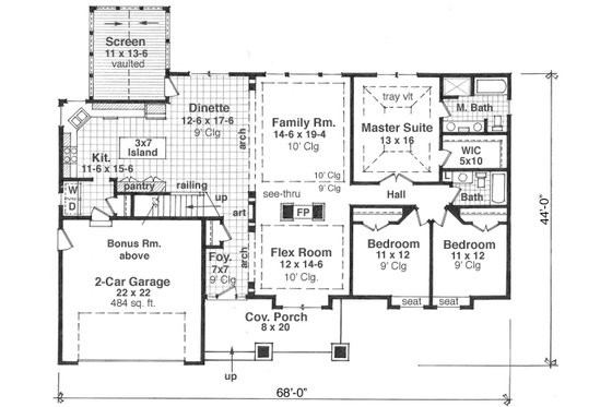 Floor Plan - Main Floor for Craftsman House Plan #51-512 - 3 bed, 2 bath