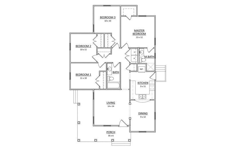 Architectural House Design - Floor Plan - Main Floor for Craftsman House Plan #936-26 - 4 bed, 2 bath