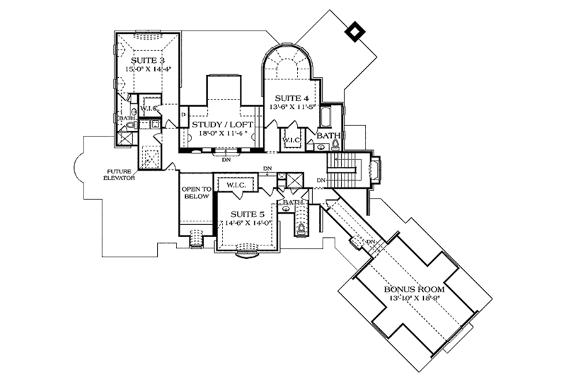 Dream House Plan - Floor Plan - Upper Floor for Country House Plan #453-464 - 5 bed, 5 bath