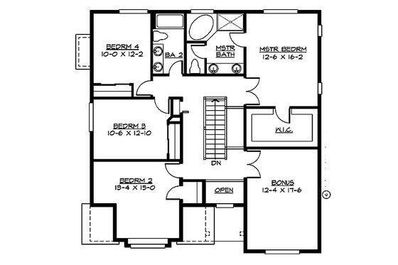 Floor Plan - Upper Floor for Craftsman House Plan #132-210 - 4 bed, 2.5 bath