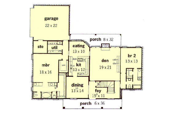 Floor Plan - Main Floor for Southern House Plan #16-223 - 5 bed, 3 bath