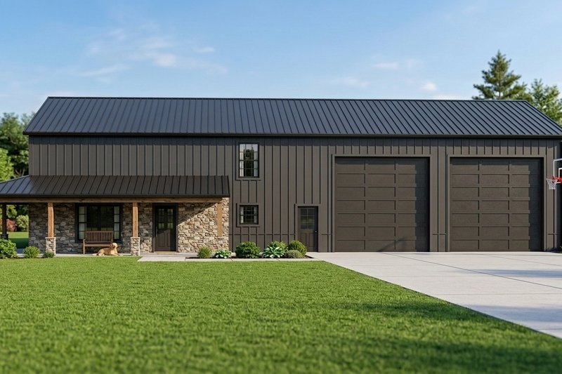 Exterior - Front Elevation 2 for Barndominium House Plan #1064-163 - 5 bed, 3.5 bath