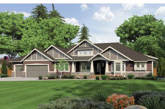 Exterior - Front Elevation 3 for Ranch House Plan #132-547 - 3 bed, 3 bath