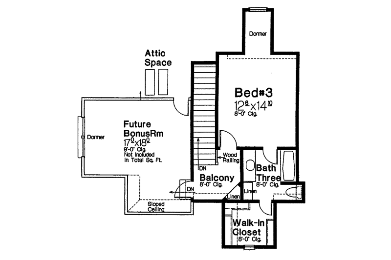 Home Plan - Floor Plan - Upper Floor for Classical House Plan #310-1200 - 3 bed, 3 bath