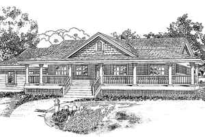 House Blueprint - Exterior - Front Elevation for Ranch House Plan #47-890 - 3 bed, 2 bath