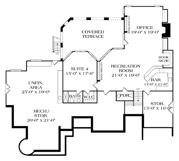 House Blueprint - European Floor Plan - Lower Floor Plan #453-404