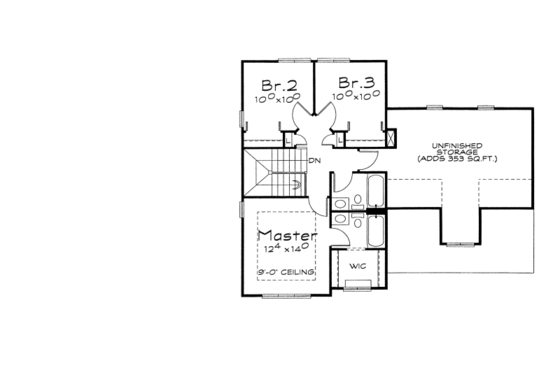 Floor Plan - Upper Floor for Traditional House Plan #20-2103 - 3 bed, 2.5 bath