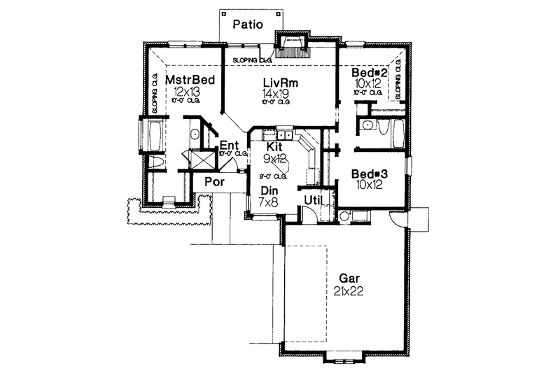 Home Plan - Floor Plan - Main Floor for Ranch House Plan #310-1214 - 3 bed, 2 bath