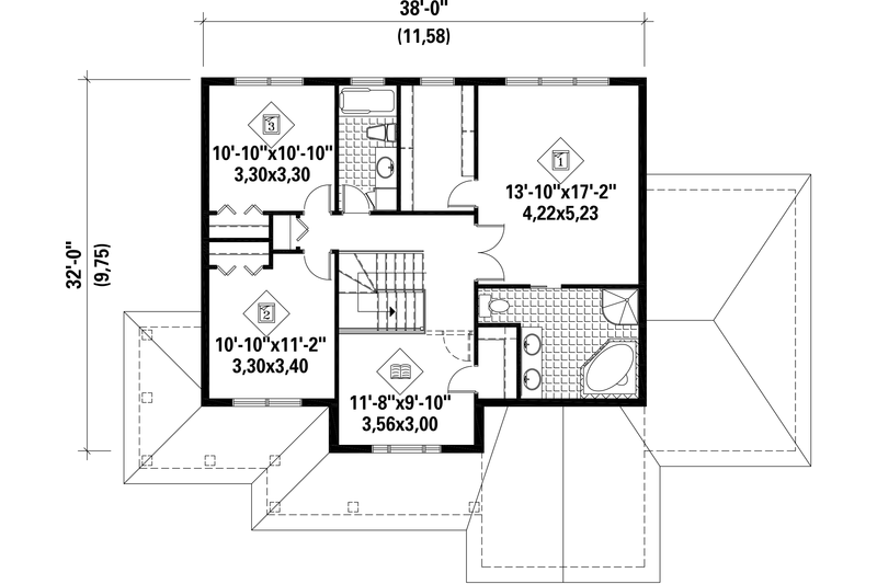 Dream House Plan - Floor Plan - Upper Floor for Country House Plan #25-4427 - 3 bed, 2 bath