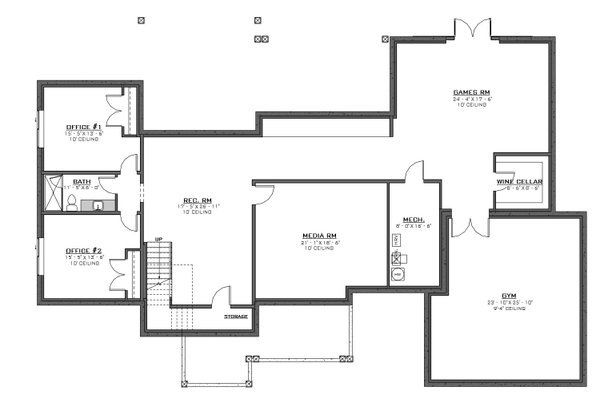 House Design - Ranch Floor Plan - Lower Floor Plan #1086-3