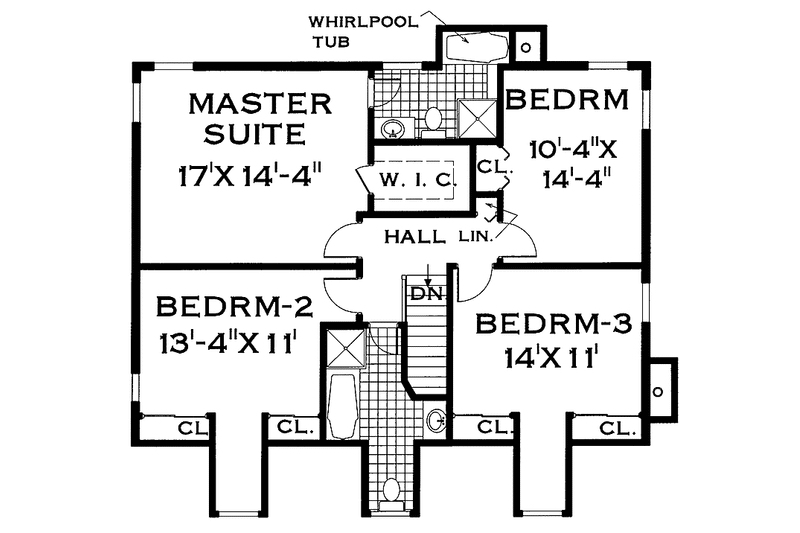 House Blueprint - Floor Plan - Upper Floor for Farmhouse House Plan #3-237 - 4 bed, 2.5 bath