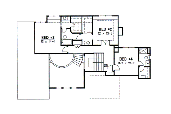 Floor Plan - Upper Floor for European House Plan #67-223 - 4 bed, 3 bath