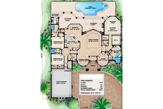 Floor Plan - Main Floor for Mediterranean House Plan #27-443 - 3 bed, 3.5 bath