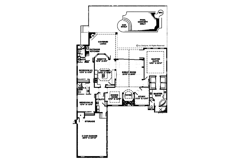 Home Plan - Floor Plan - Main Floor for Mediterranean House Plan #1017-49 - 3 bed, 3 bath