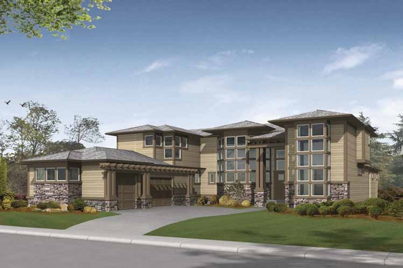 Home Plan - Exterior - Front Elevation 3 for Contemporary House Plan #132-491 - 4 bed, 3.5 bath