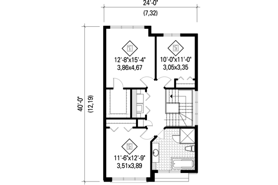 Floor Plan - Upper Floor for Contemporary House Plan #25-4424 - 3 bed, 1 bath