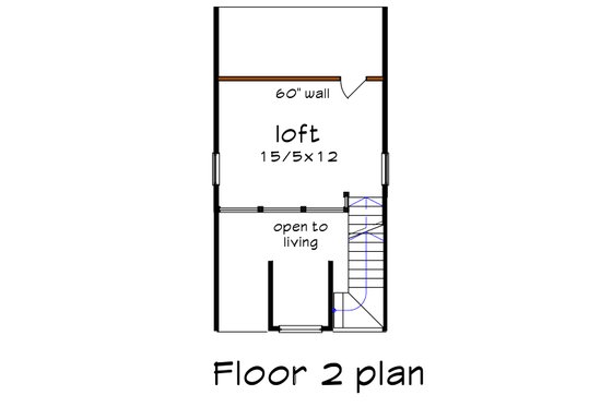 Floor Plan - Upper Floor for Bungalow House Plan #79-308 - 1 bed, 1 bath