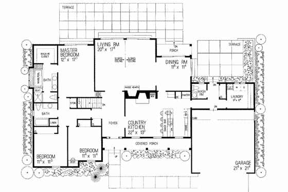 Floor Plan - Main Floor for Traditional House Plan #72-139 - 3 bed, 2.5 bath