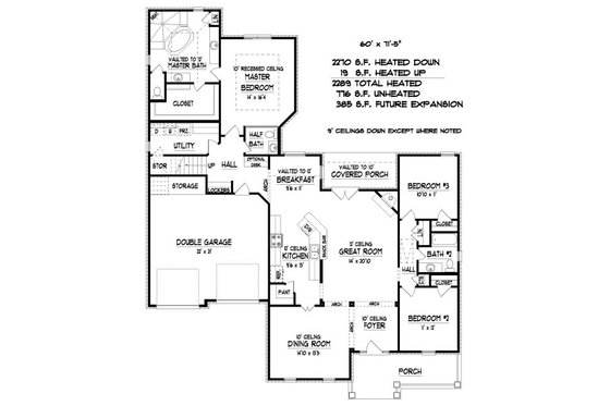 Floor Plan - Main Floor for Bungalow House Plan #424-376 - 3 bed, 2.5 bath